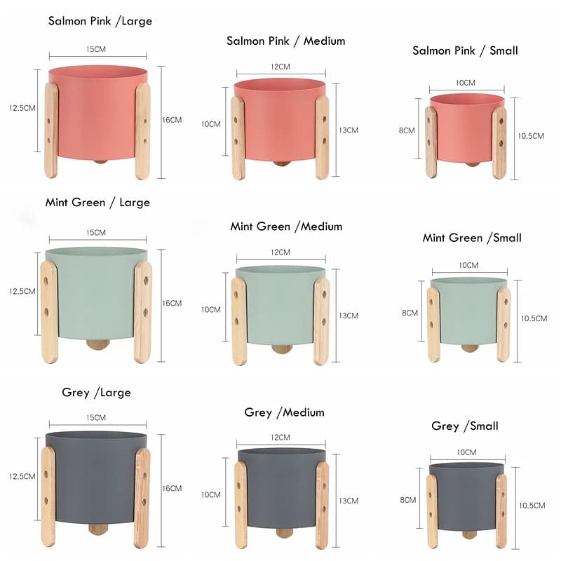Żelazna doniczka z drewnianym stojakiem ozdoba do domu rękodzieło